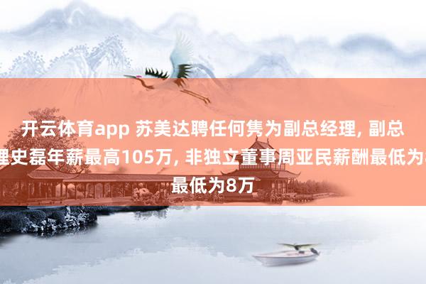 开云体育app 苏美达聘任何隽为副总经理, 副总经理史磊年薪最高105万, 非独立董事周亚民薪酬最低为8万