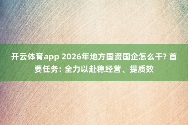 开云体育app 2026年地方国资国企怎么干? 首要任务: 全力以赴稳经营、提质效
