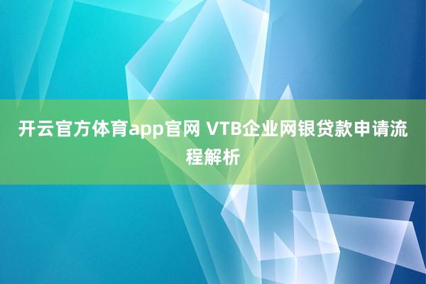 开云官方体育app官网 VTB企业网银贷款申请流程解析
